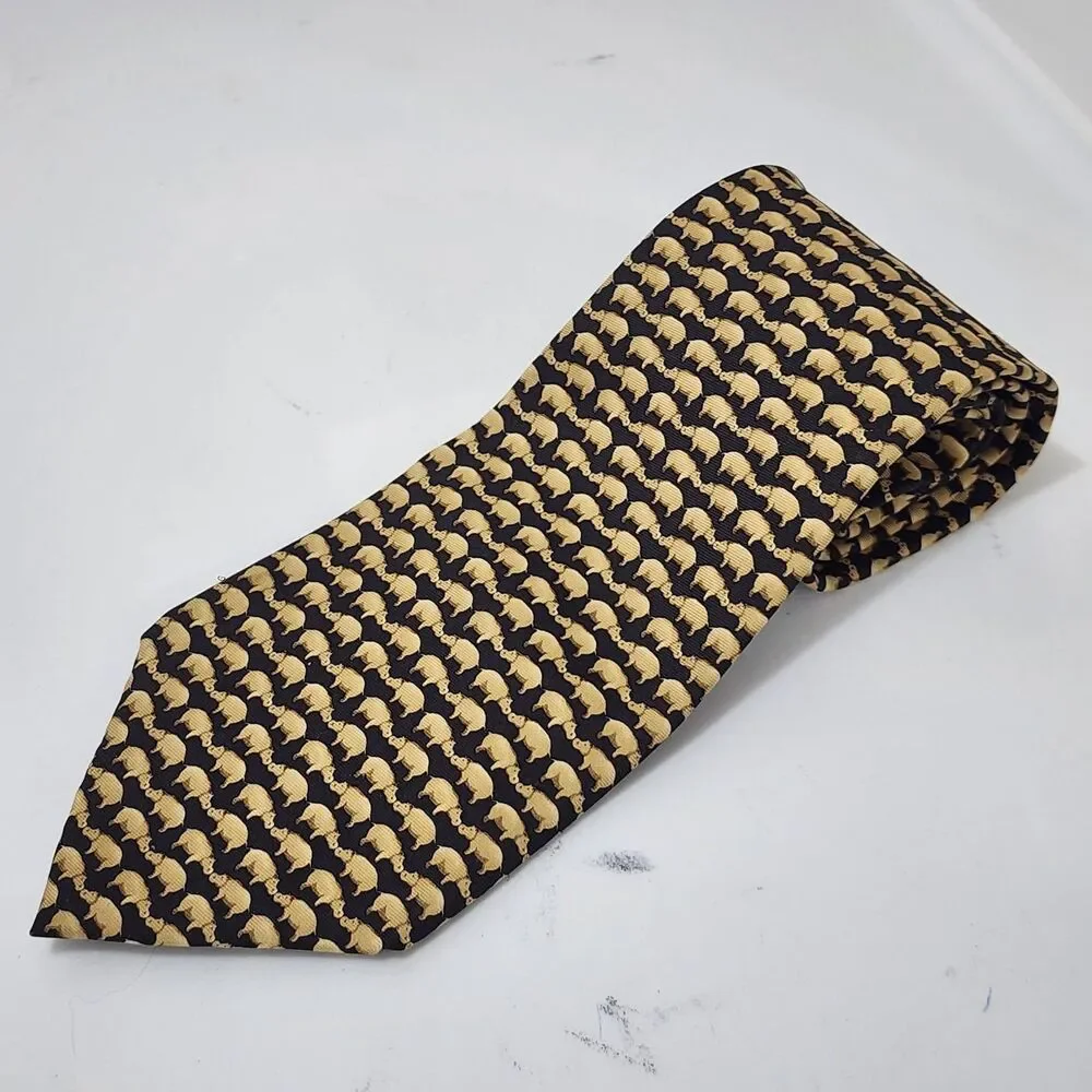Vintage Banana Republic Silk Classic Neck Tie Italy Black Gold Hippo Novelty 56